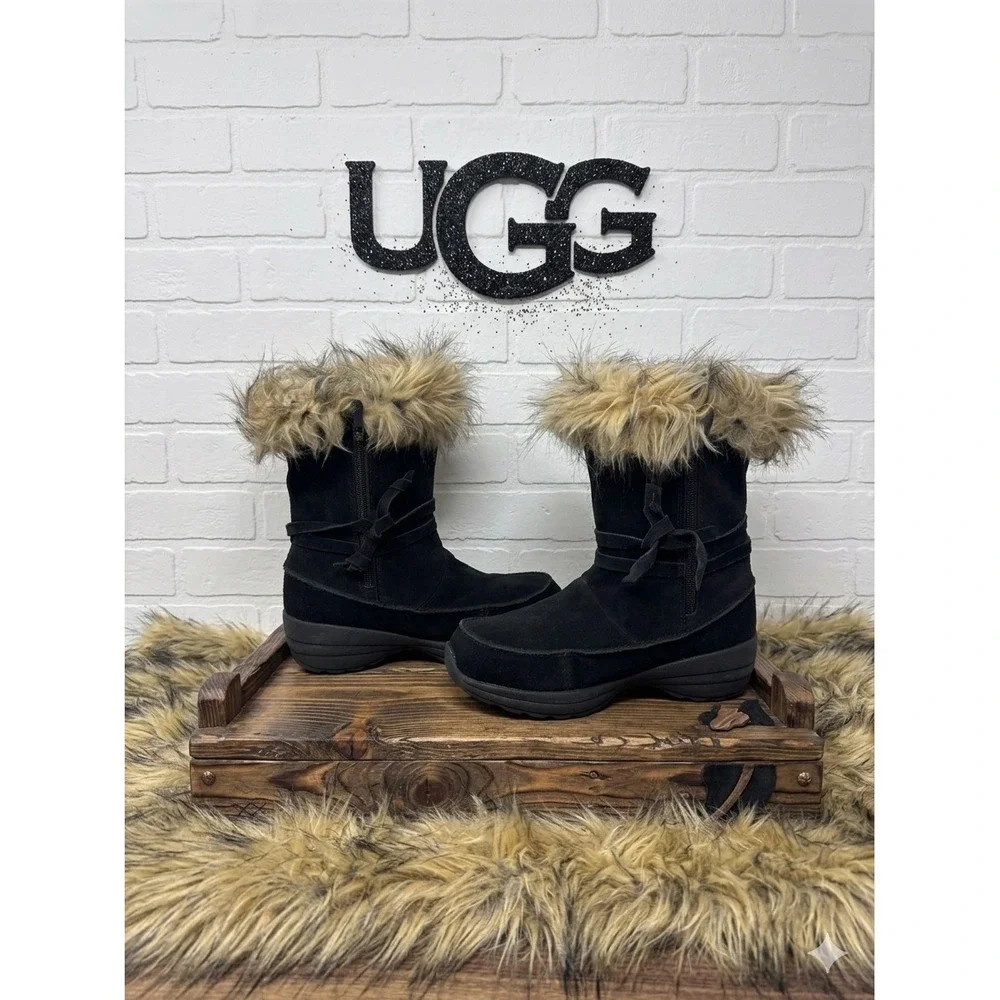 Sorel Northern Lite  🖤Tall Black Suede Faux Fur BOHO Winter Boots size 7‎
